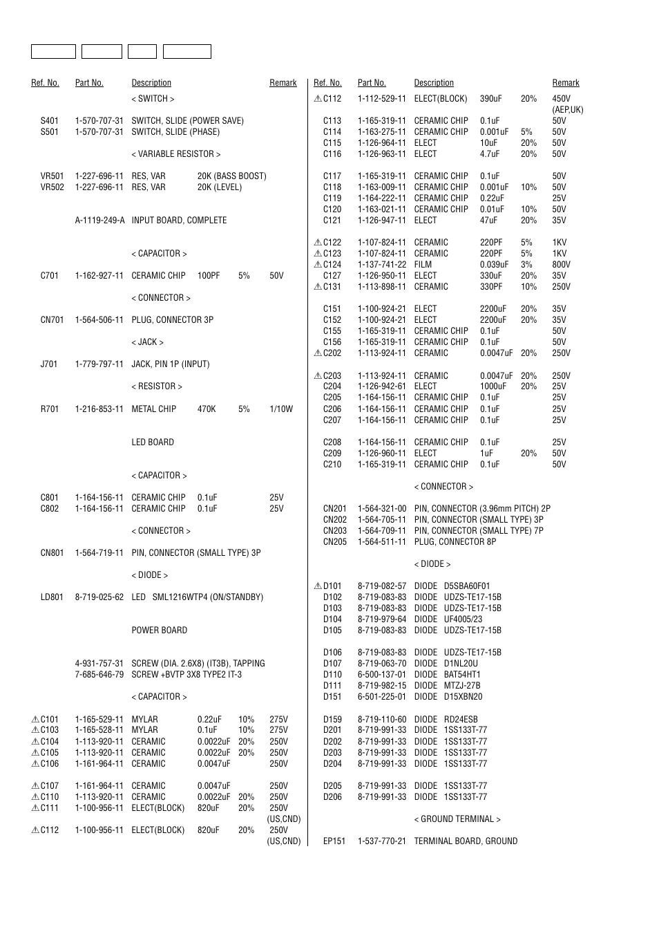Input, Power, Filter input led power | Sony SA-WFT7 User Manual | Page 46 / 48
