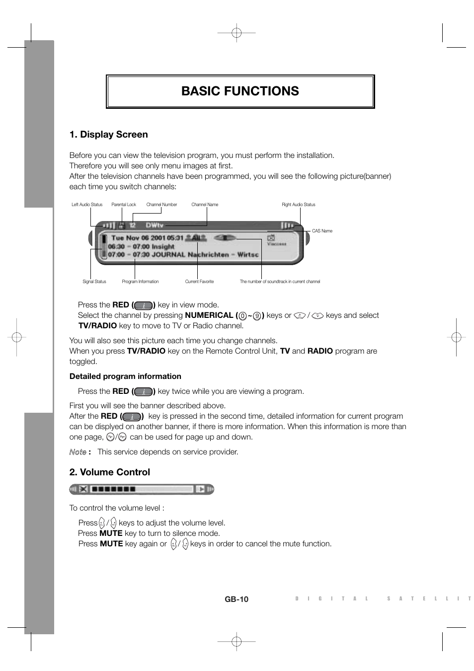 Basic functions, Display screen, Volume control | Sony MF68-00258A User Manual | Page 12 / 35