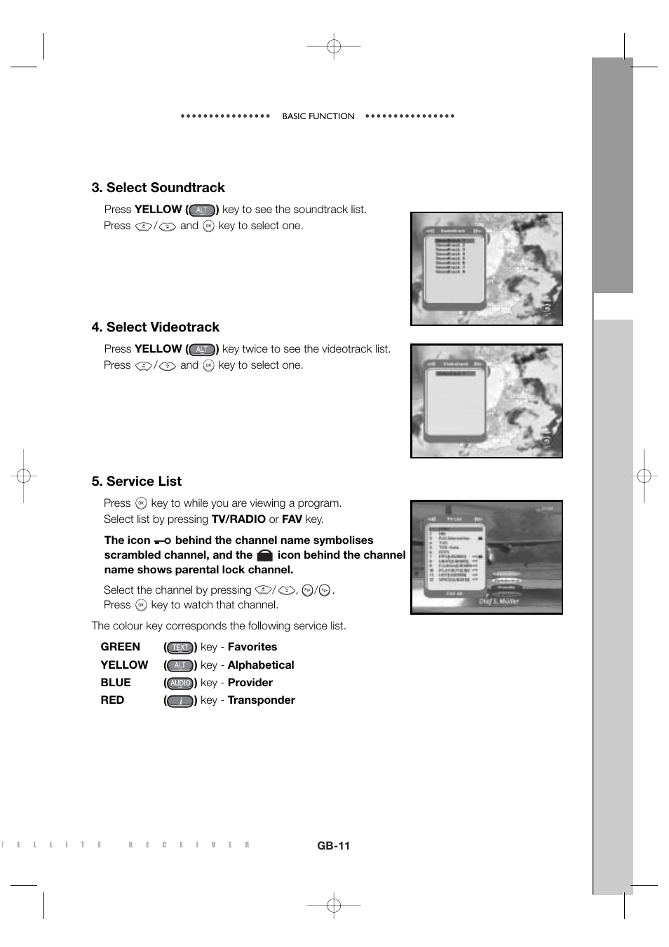 Select soundtrack, Select videotrack, Service list | Sony MF68-00258A User Manual | Page 13 / 35