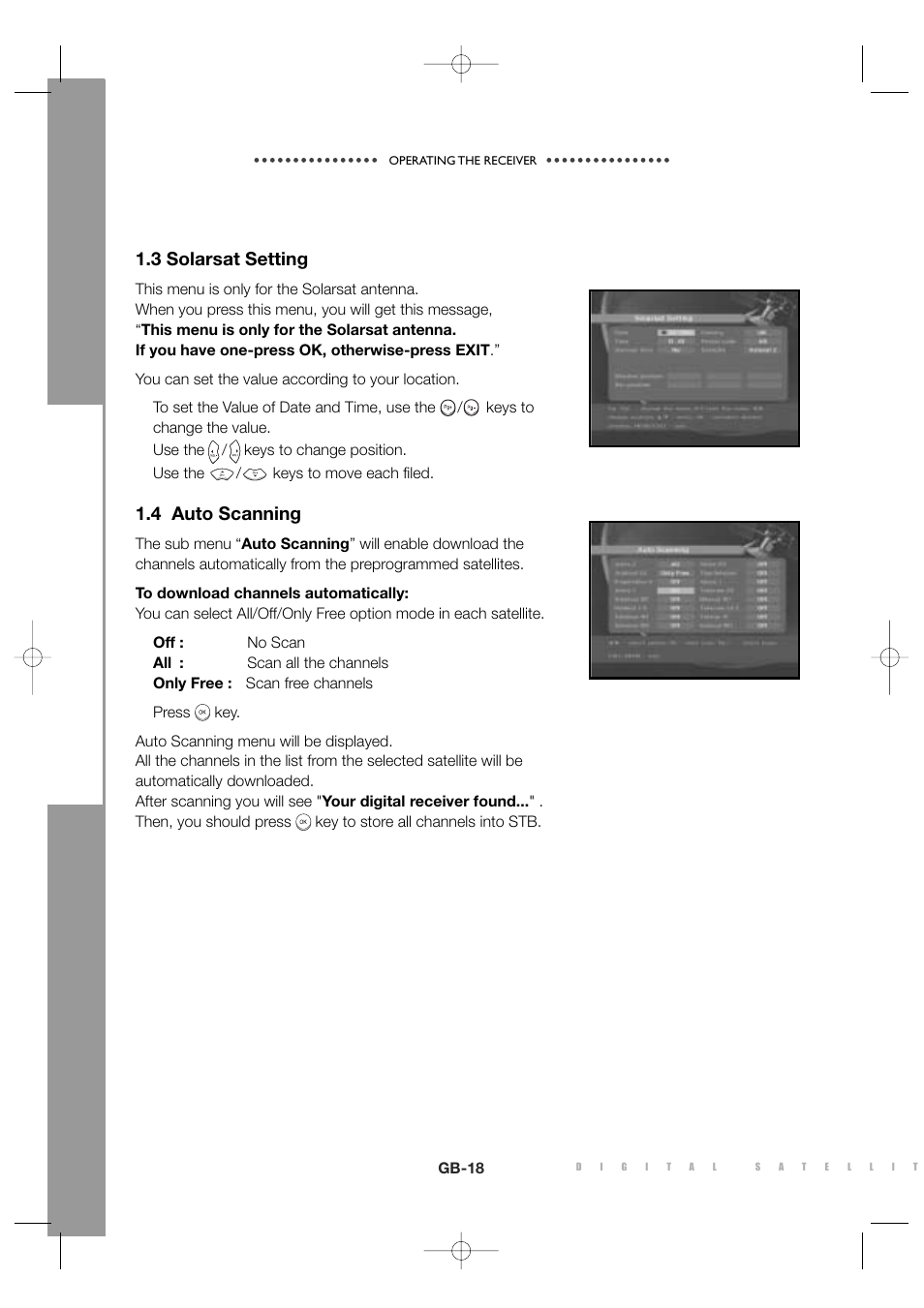 3 solarsat setting, 4 auto scanning | Sony MF68-00258A User Manual | Page 20 / 35