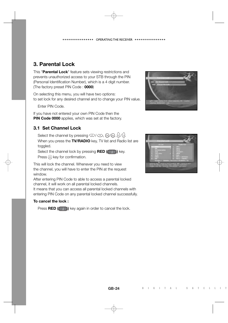 Parental lock, 1 set channel lock | Sony MF68-00258A User Manual | Page 26 / 35