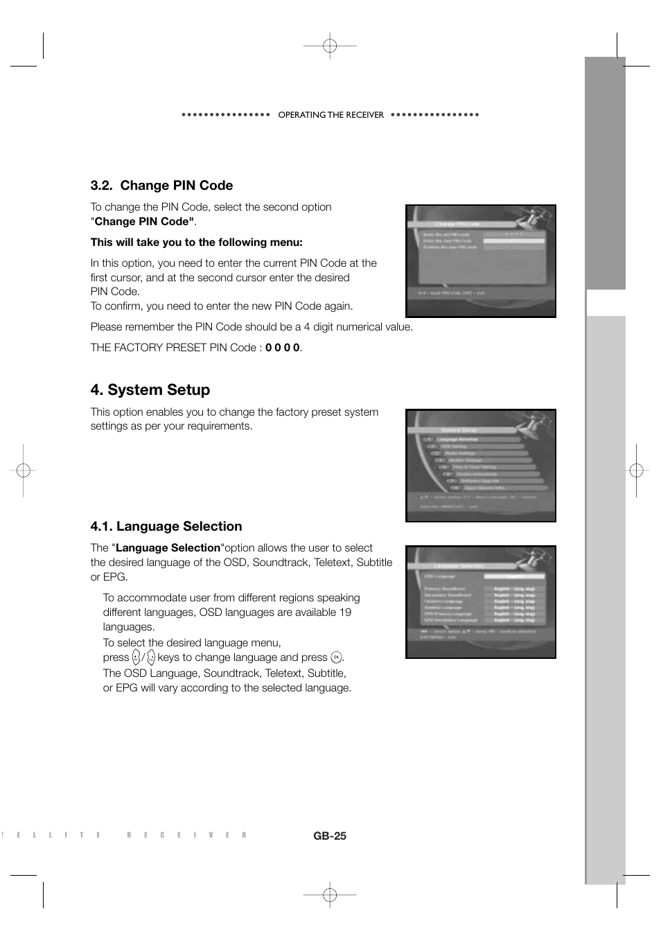 System setup, Change pin code, Language selection | Sony MF68-00258A User Manual | Page 27 / 35