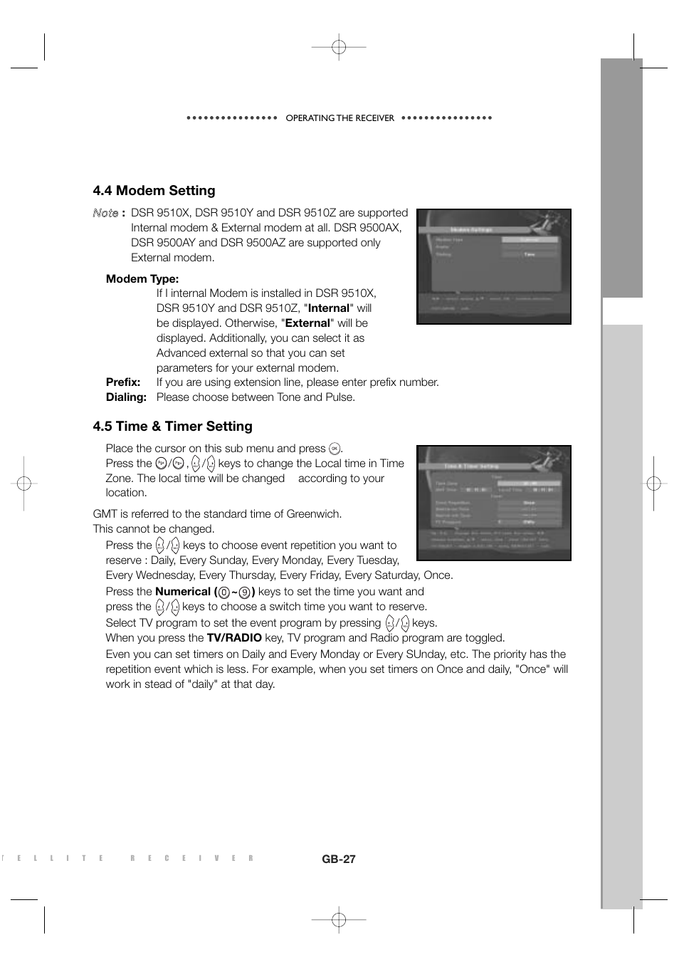 4 modem setting, 5 time & timer setting | Sony MF68-00258A User Manual | Page 29 / 35