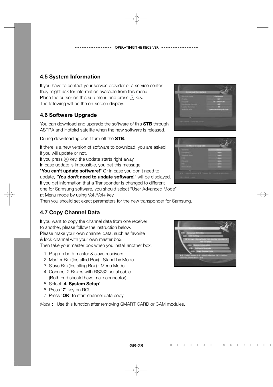 5 system information, 6 software upgrade, 7 copy channel data | Sony MF68-00258A User Manual | Page 30 / 35