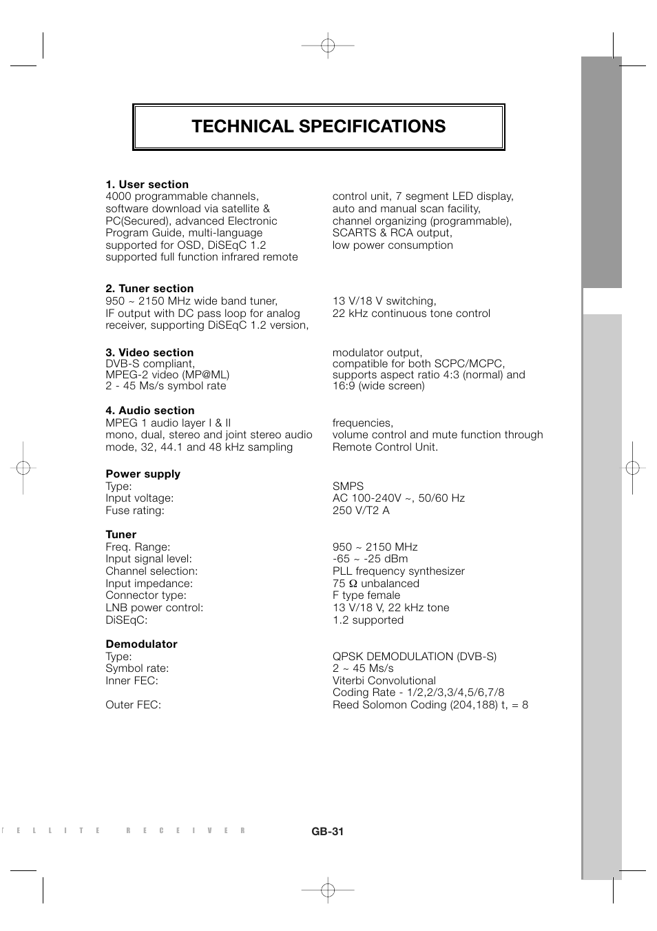 Technical specifications | Sony MF68-00258A User Manual | Page 33 / 35