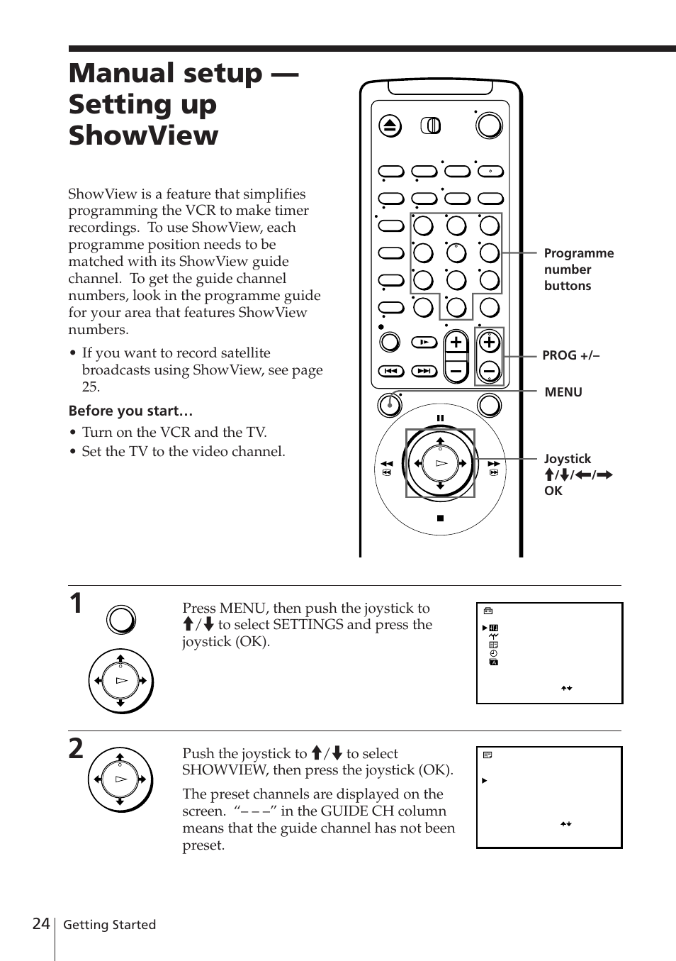 Manual setup — setting up showview | Sony SLV-E780EN/EG User Manual | Page 24 / 72