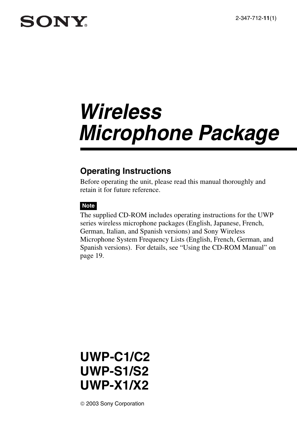 Sony UPW-C1/C2 User Manual | 52 pages