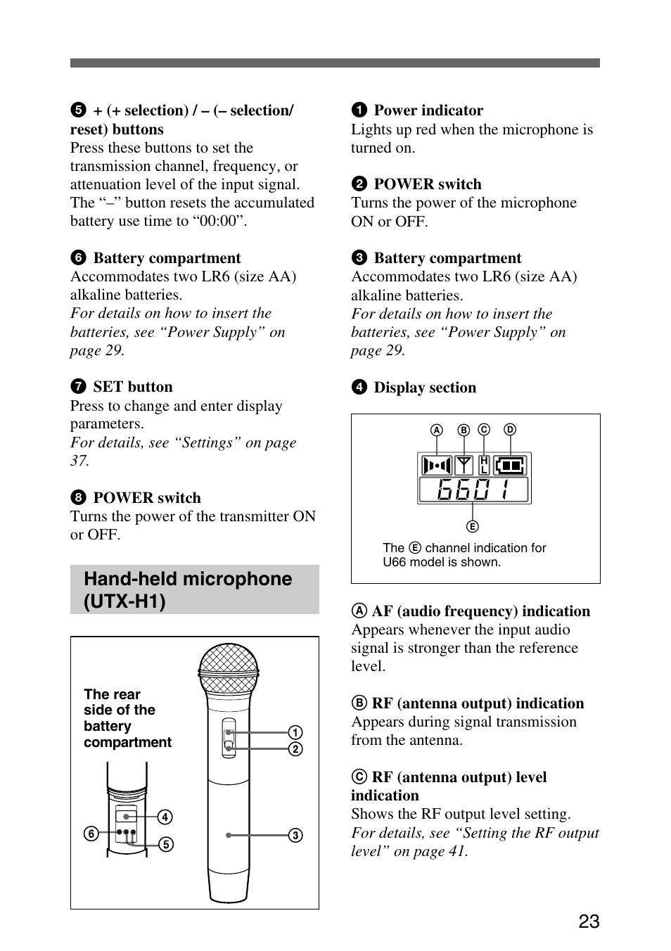 Hand-held microphone (utx-h1) | Sony UPW-C1/C2 User Manual | Page 23 / 52