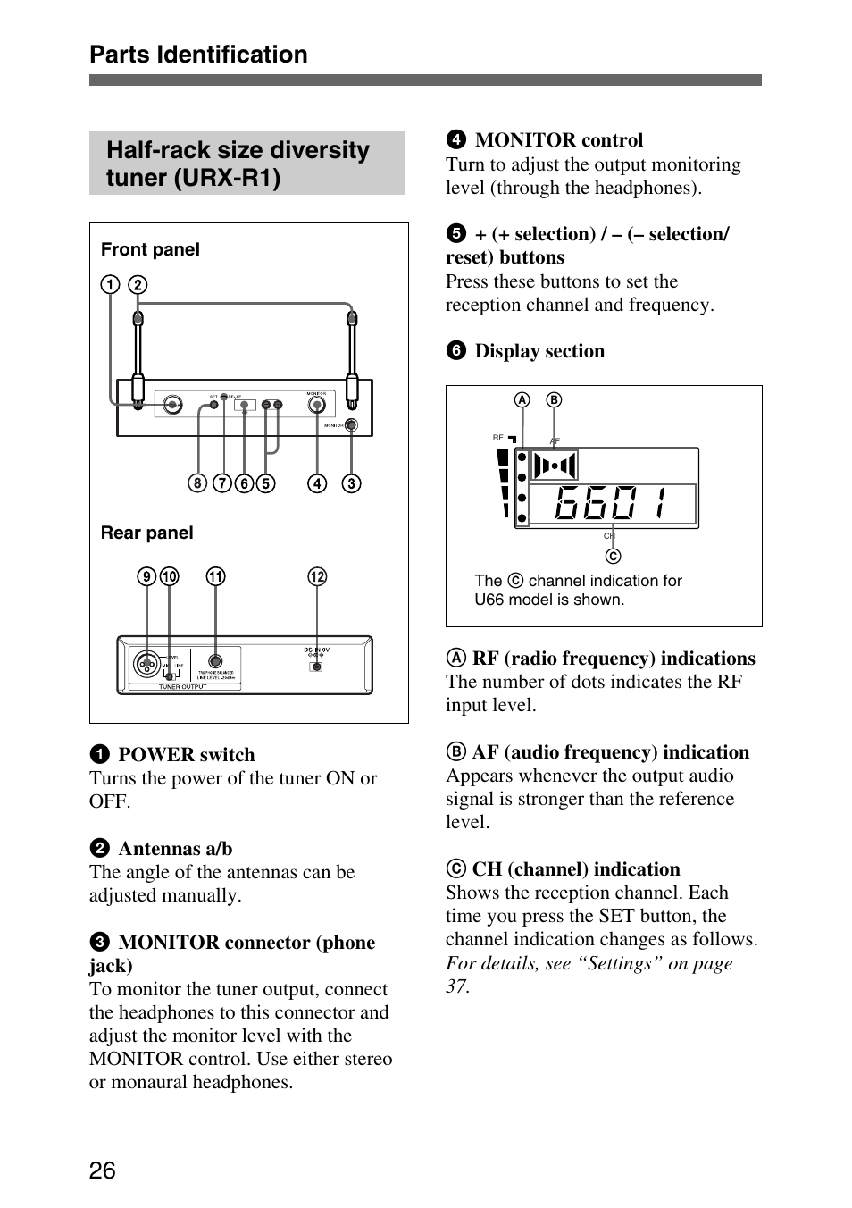 Half-rack size diversity tuner (urx-r1) | Sony UPW-C1/C2 User Manual | Page 26 / 52