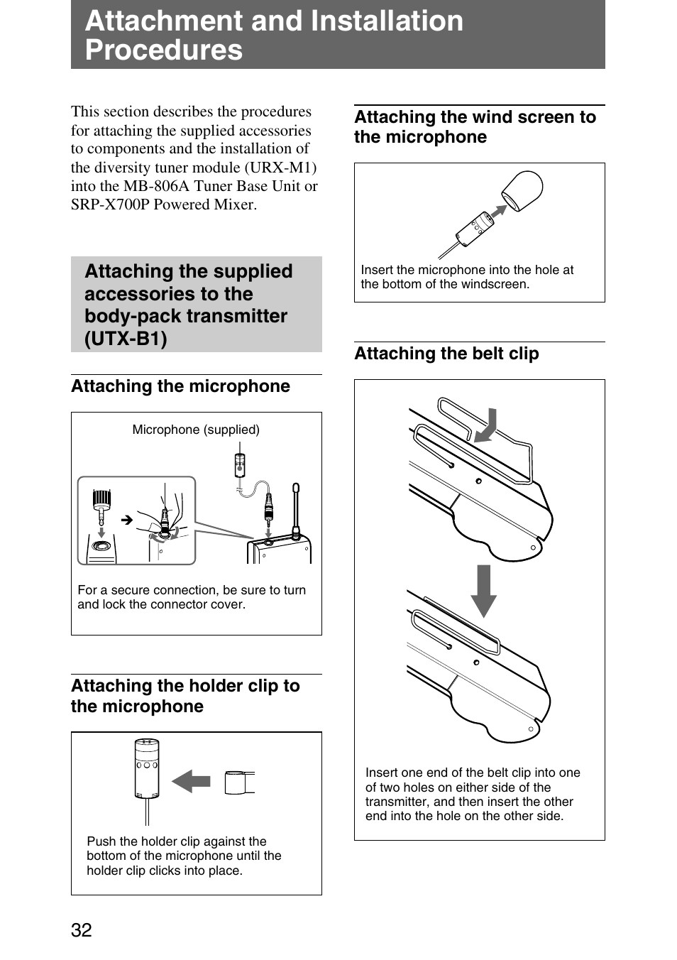 Attachment and installation procedures, Attachment and installation procedures 32 | Sony UPW-C1/C2 User Manual | Page 32 / 52