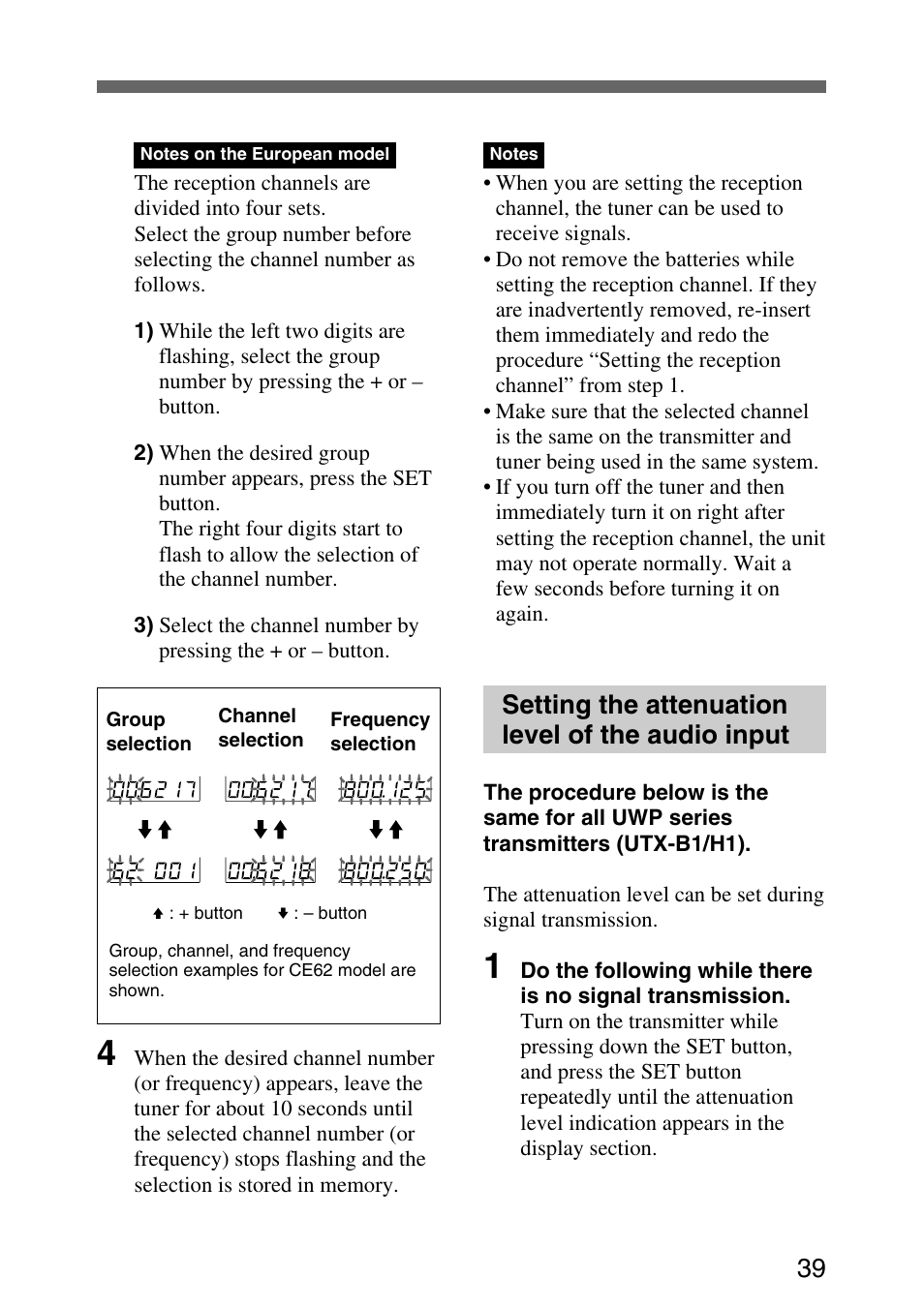 Setting the attenuation level of the audio input | Sony UPW-C1/C2 User Manual | Page 39 / 52