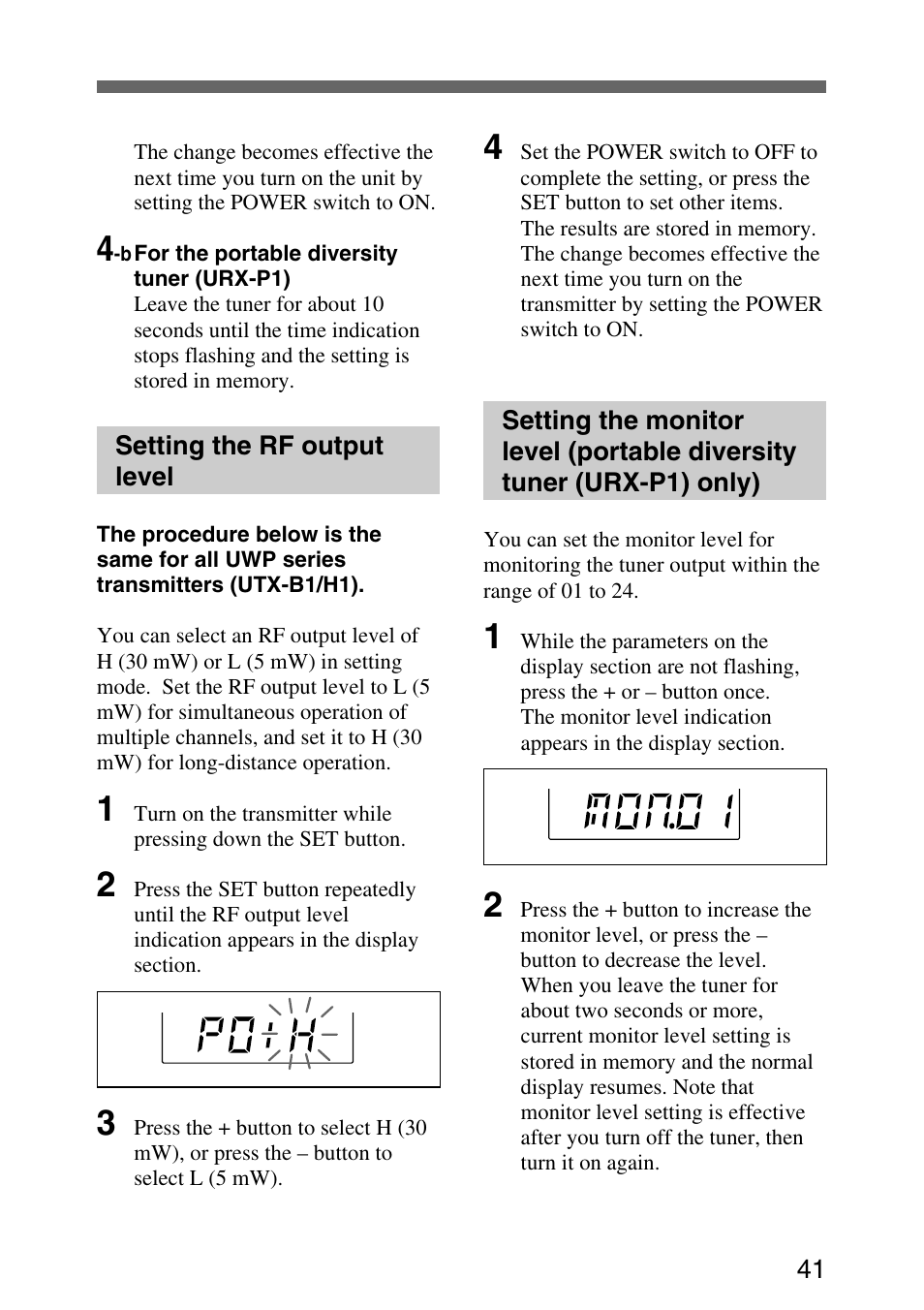 Setting the rf output level | Sony UPW-C1/C2 User Manual | Page 41 / 52