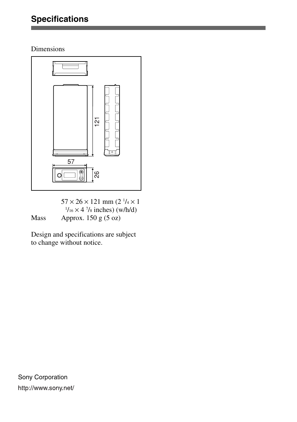 Specifications | Sony UPW-C1/C2 User Manual | Page 52 / 52