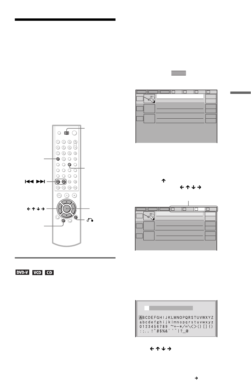 Labeling discs and folders (edit mode), Labeling discs and folders, Labeling a disc or folder | Edit mode), Select the disc or folder you want to label, C/x/x/c, Press enter, Press c/x/x/c to select a character | Sony DVP-CX777ES User Manual | Page 55 / 108