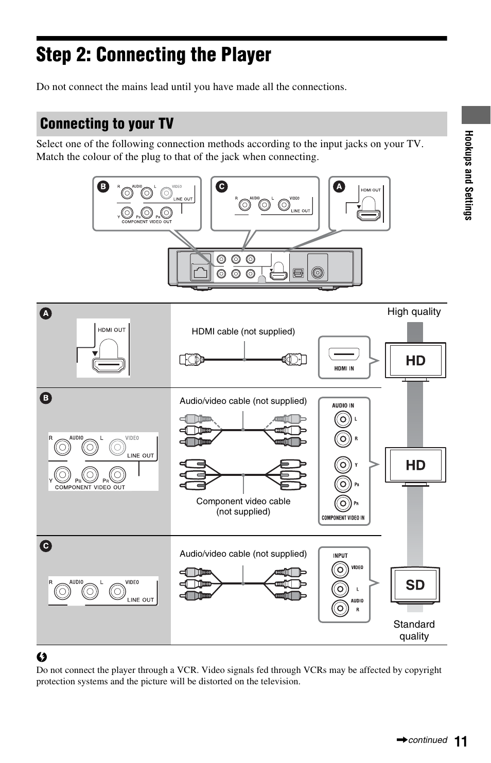 Step 2: connecting the player, Connecting to your tv | Sony SMP-N100 User Manual | Page 11 / 31