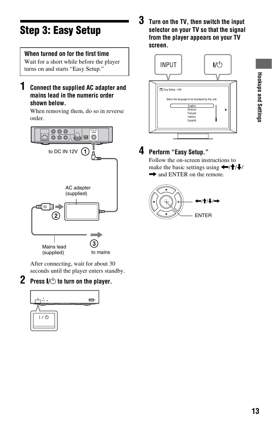 Step 3: easy setup, Step 3: easy setup 1 | Sony SMP-N100 User Manual | Page 13 / 31