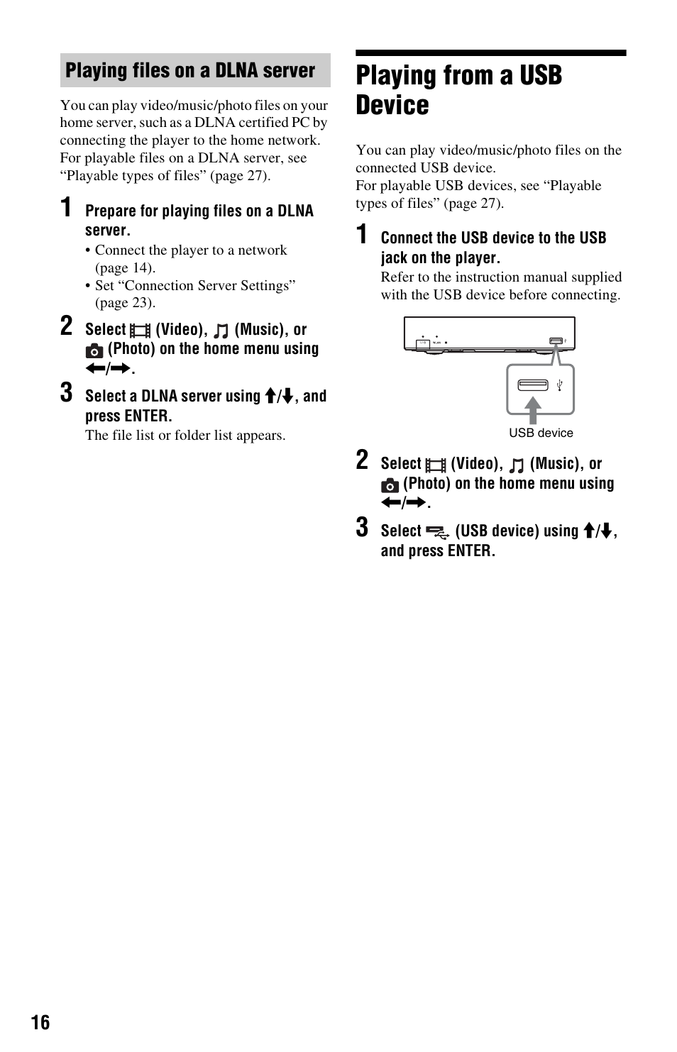 Playing from a usb device | Sony SMP-N100 User Manual | Page 16 / 31