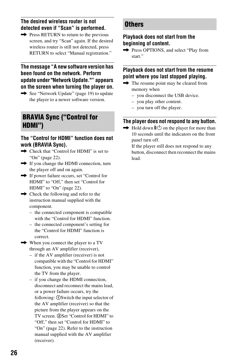 Bravia sync (“control for hdmi”) others | Sony SMP-N100 User Manual | Page 26 / 31