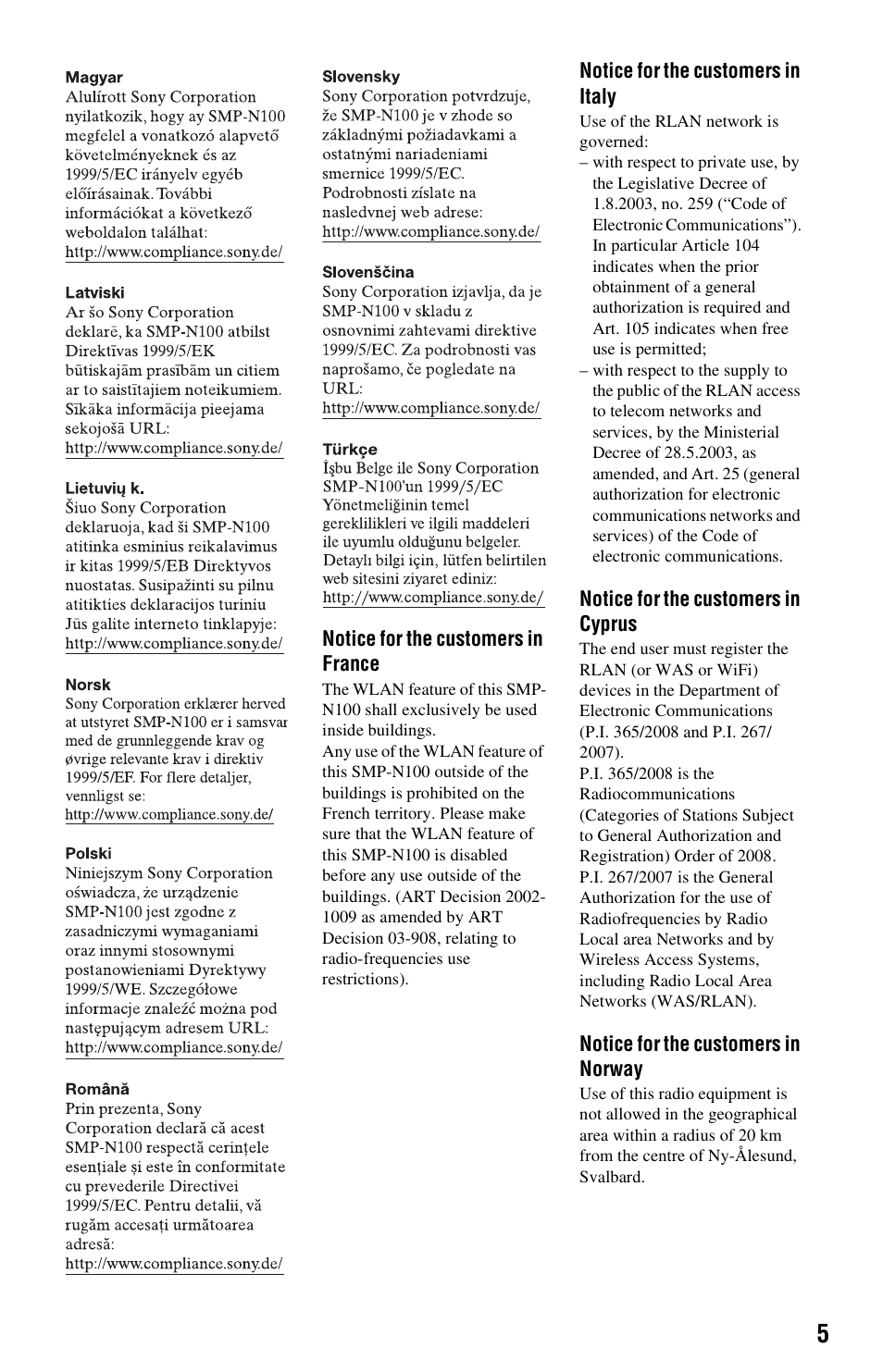 Sony SMP-N100 User Manual | Page 5 / 31