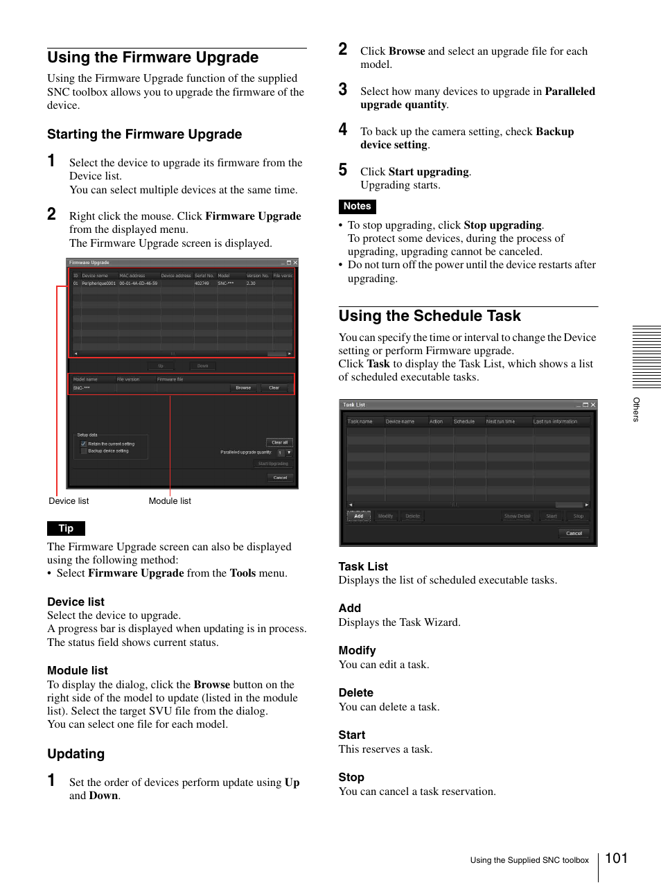 Using the firmware upgrade, Using the schedule task, Using the firmware upgrade using the schedule task | Sony IPELA SNC-RH124 User Manual | Page 101 / 120