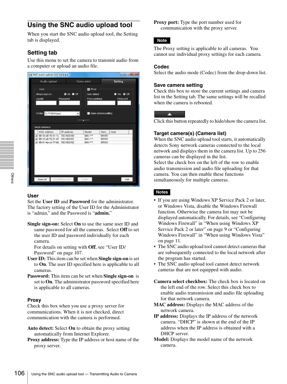 Using the snc audio upload tool | Sony IPELA SNC-RH124 User Manual | Page 106 / 120