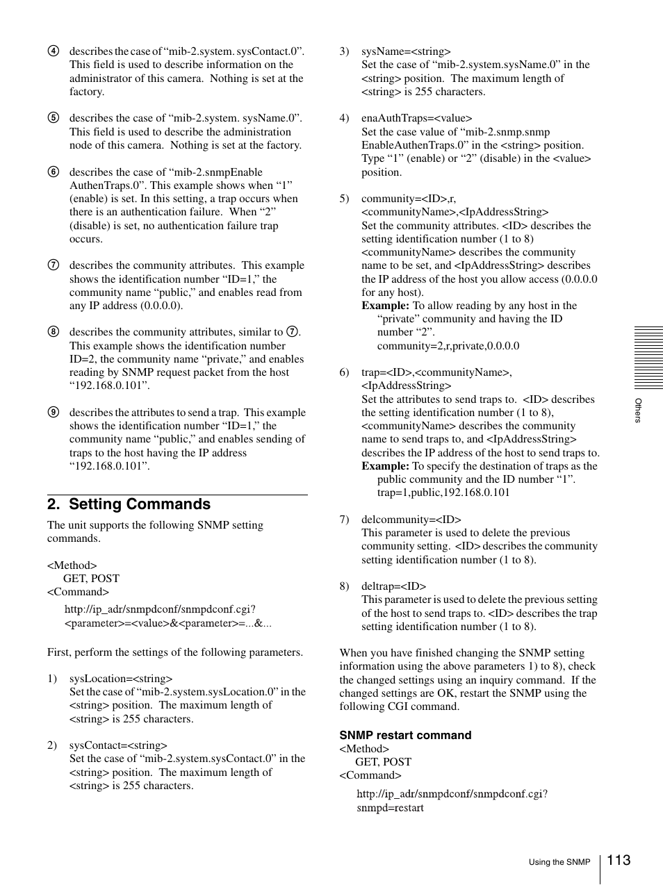 Setting commands | Sony IPELA SNC-RH124 User Manual | Page 113 / 120