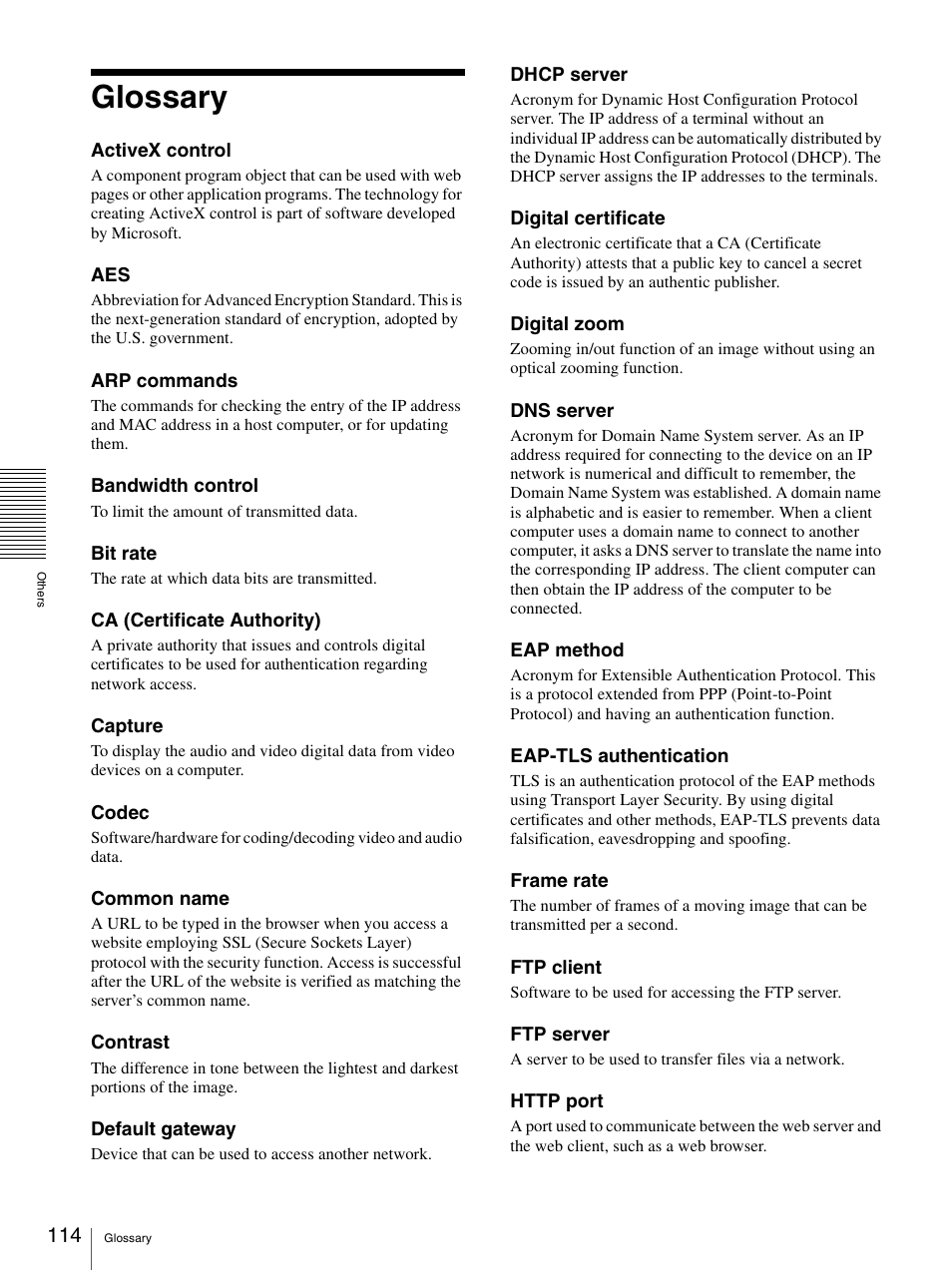 Glossary | Sony IPELA SNC-RH124 User Manual | Page 114 / 120