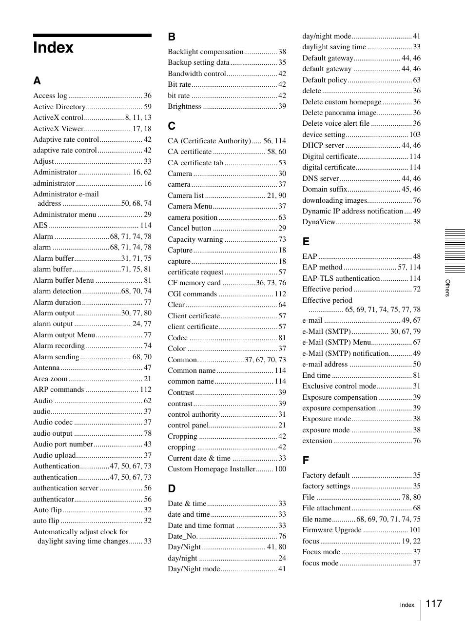 Index | Sony IPELA SNC-RH124 User Manual | Page 117 / 120
