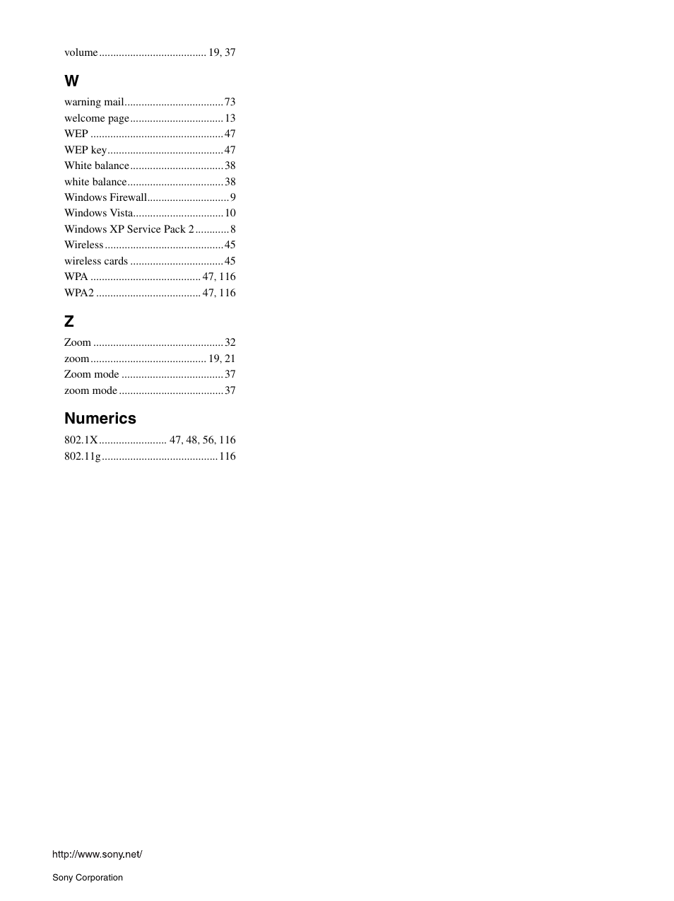 Numerics | Sony IPELA SNC-RH124 User Manual | Page 120 / 120