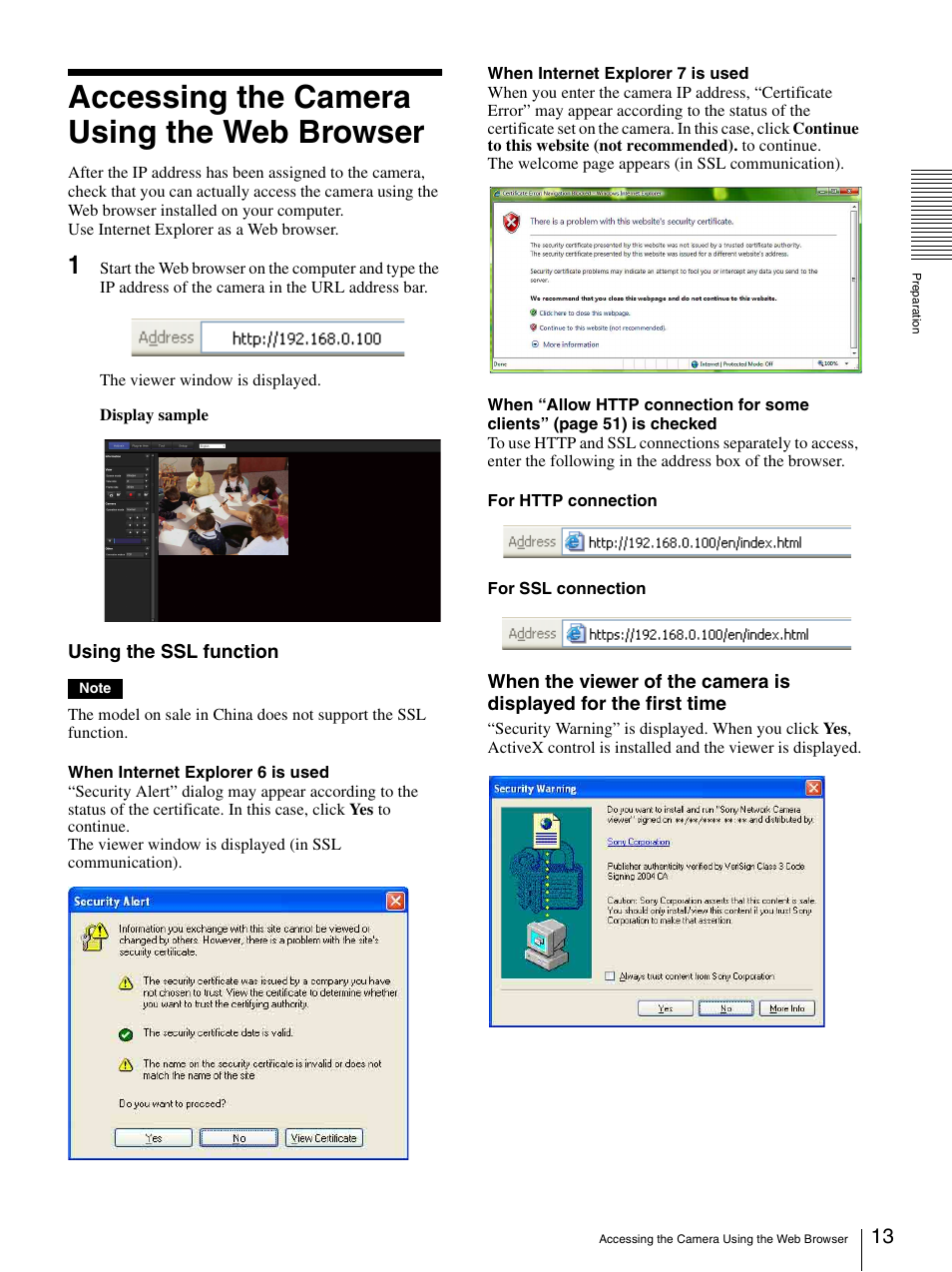 Accessing the camera using the web browser | Sony IPELA SNC-RH124 User Manual | Page 13 / 120