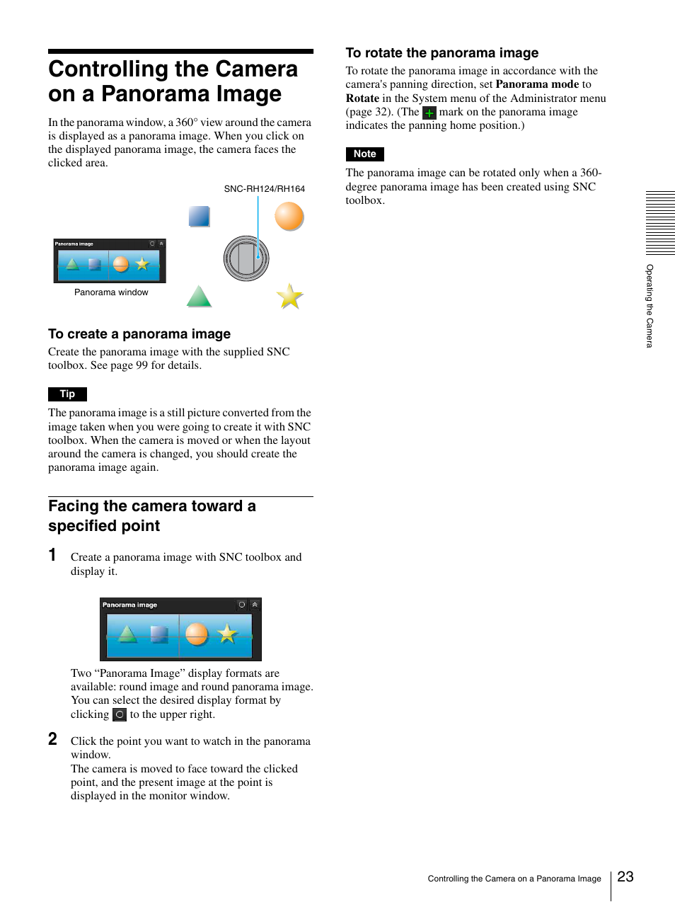 Controlling the camera on a panorama image, Facing the camera toward a specified point | Sony IPELA SNC-RH124 User Manual | Page 23 / 120