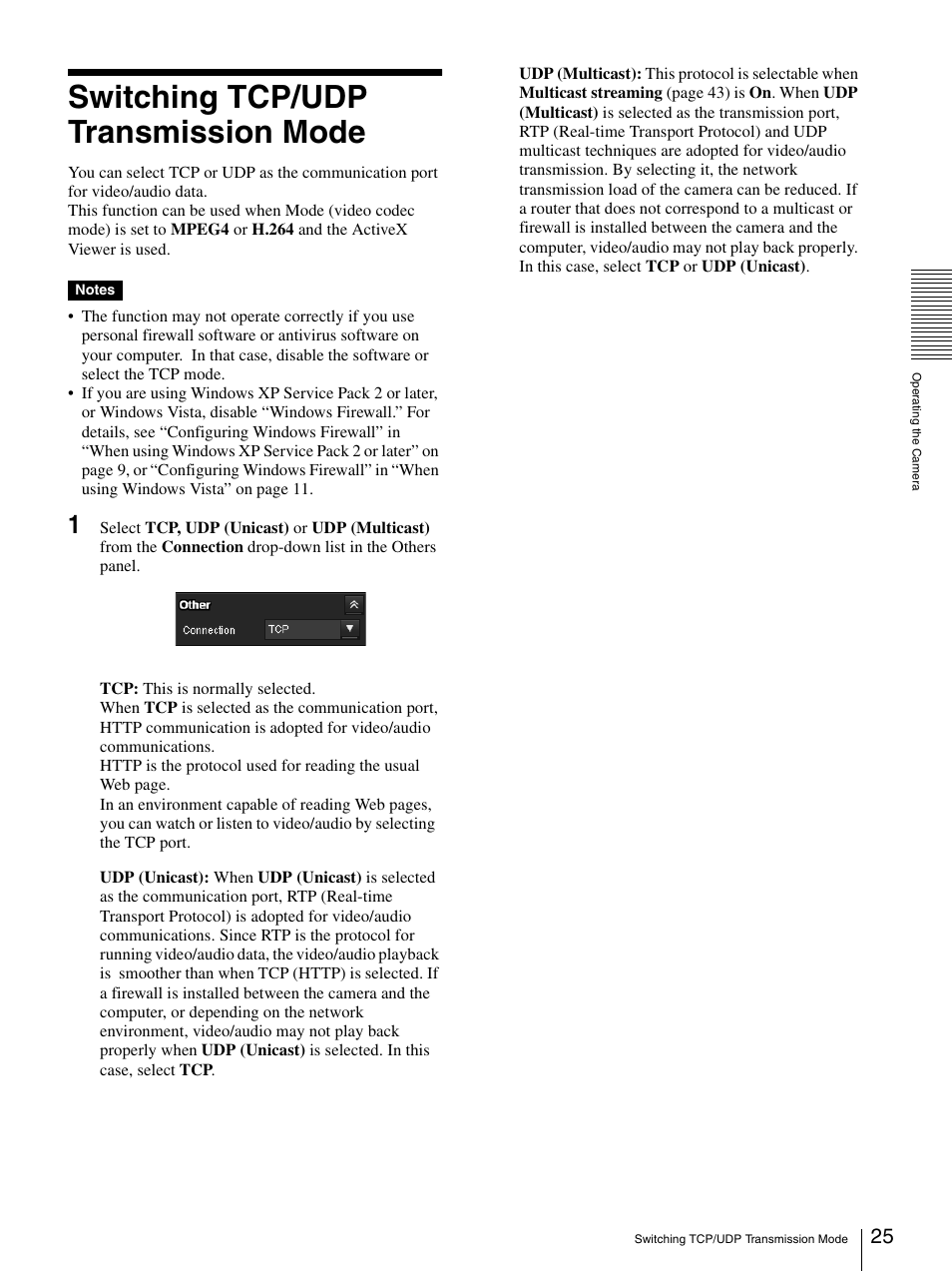 Switching tcp/udp transmission mode | Sony IPELA SNC-RH124 User Manual | Page 25 / 120