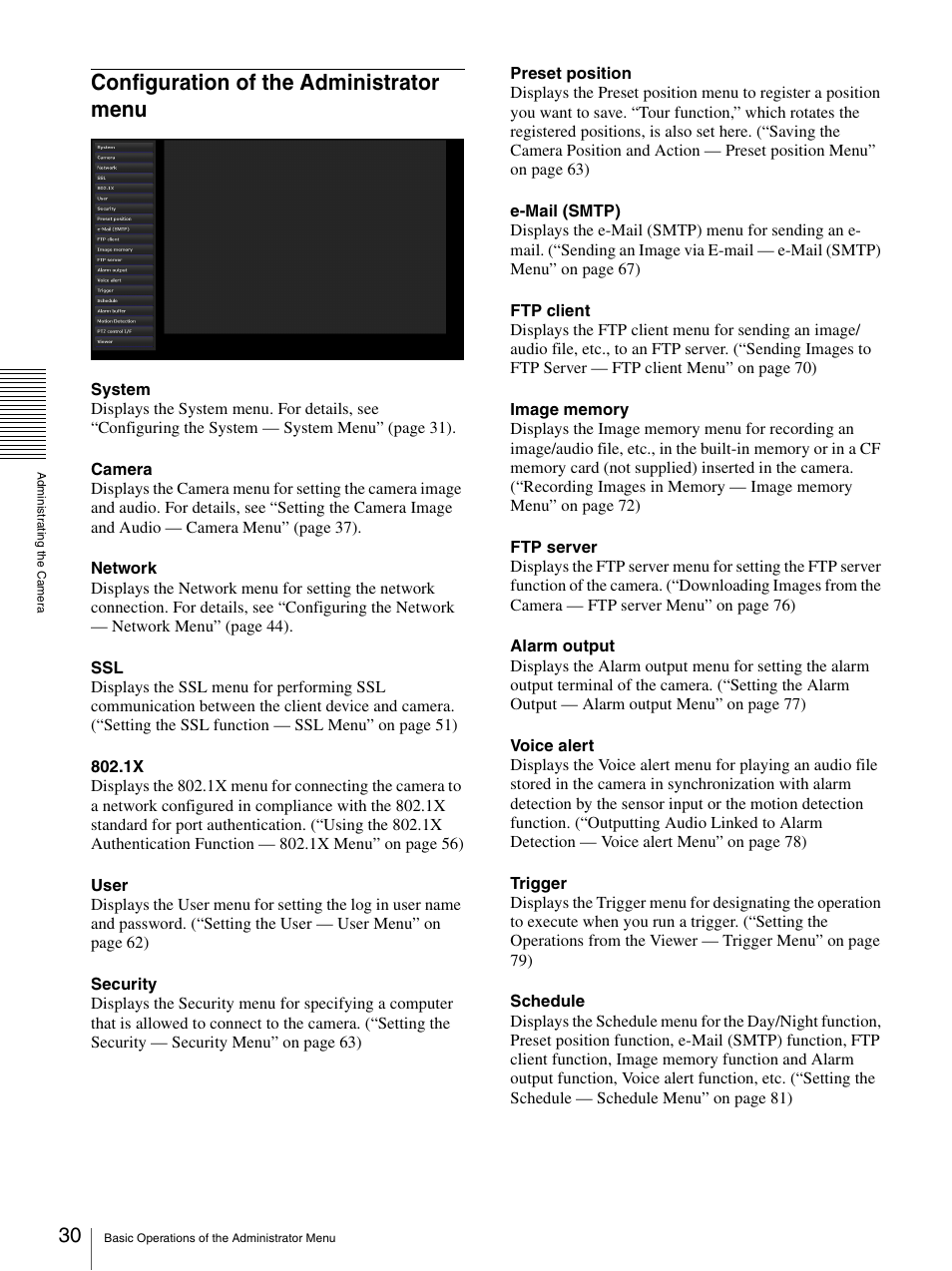 Configuration of the administrator menu | Sony IPELA SNC-RH124 User Manual | Page 30 / 120