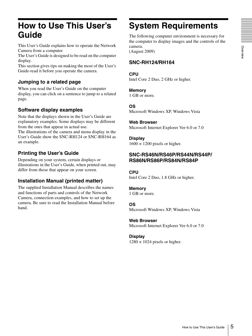 How to use this user’s guide, System requirements | Sony IPELA SNC-RH124 User Manual | Page 5 / 120