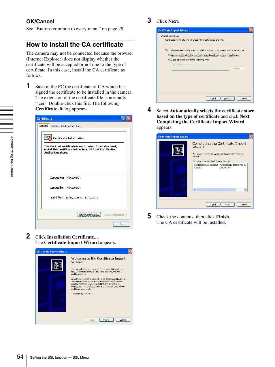 How to install the ca certificate | Sony IPELA SNC-RH124 User Manual | Page 54 / 120