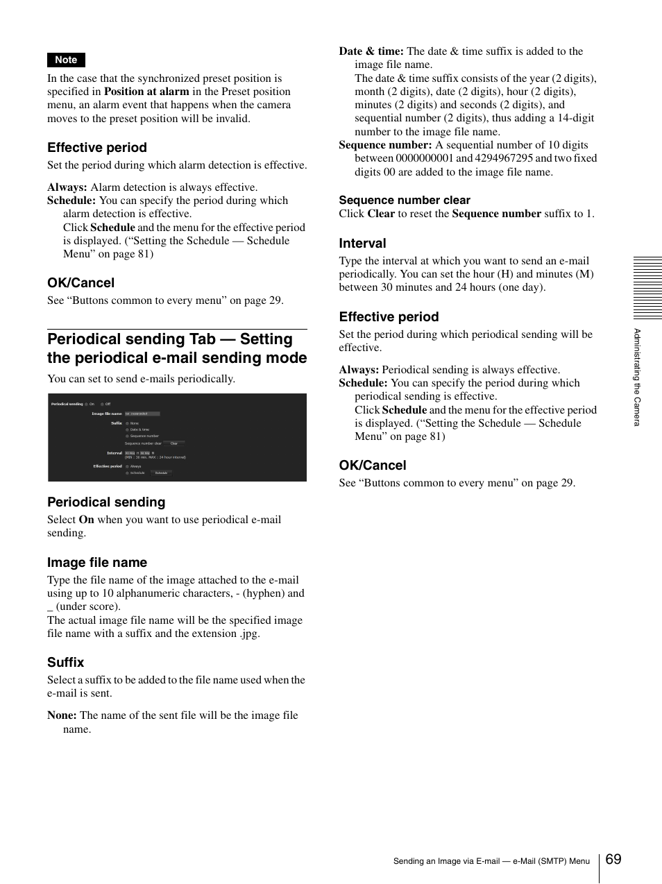 Periodical sending tab — setting the periodical, E-mail sending mode | Sony IPELA SNC-RH124 User Manual | Page 69 / 120