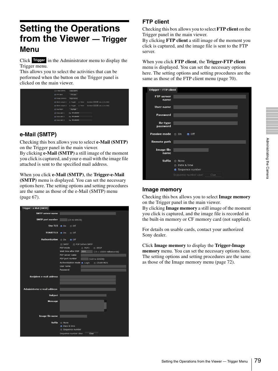 Setting the operations from the viewer, Trigger menu | Sony IPELA SNC-RH124 User Manual | Page 79 / 120