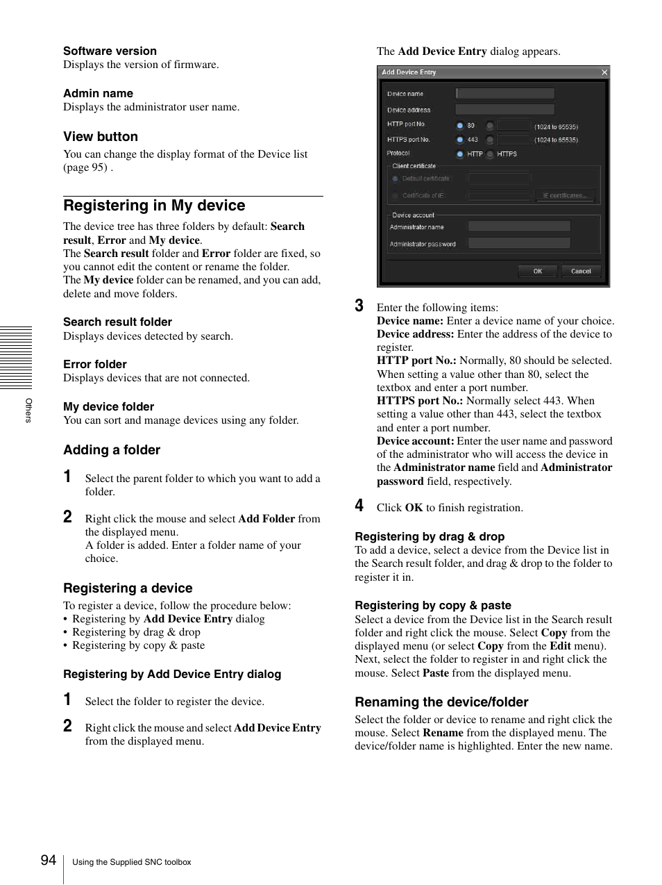 Registering in my device | Sony IPELA SNC-RH124 User Manual | Page 94 / 120