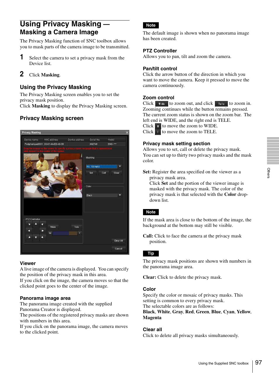 Using privacy masking — masking a camera image, Using privacy masking — masking a camera, Image | Using privacy masking, Masking a camera image | Sony IPELA SNC-RH124 User Manual | Page 97 / 120