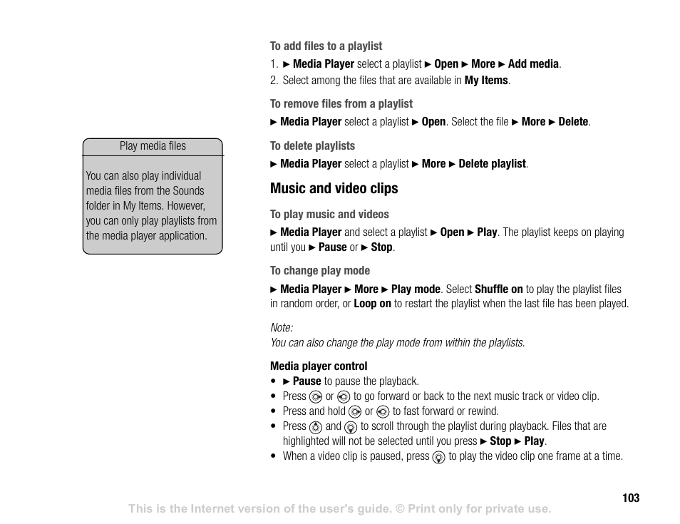 Music and video clips | Sony V600 User Manual | Page 103 / 174