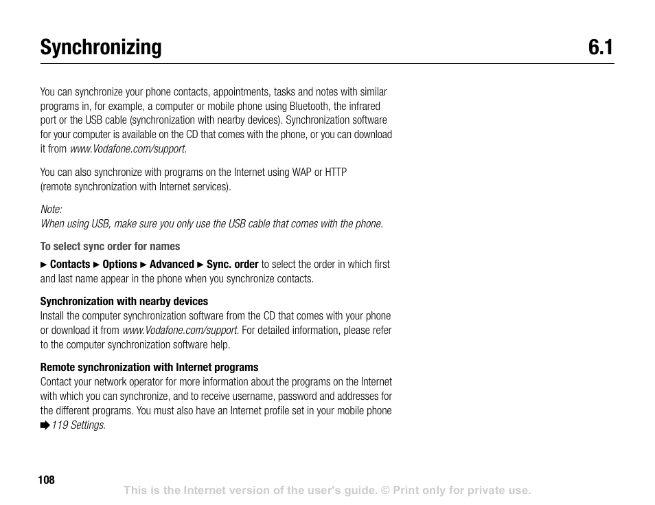 Synchronizing 6.1, Synchronizing | Sony V600 User Manual | Page 108 / 174