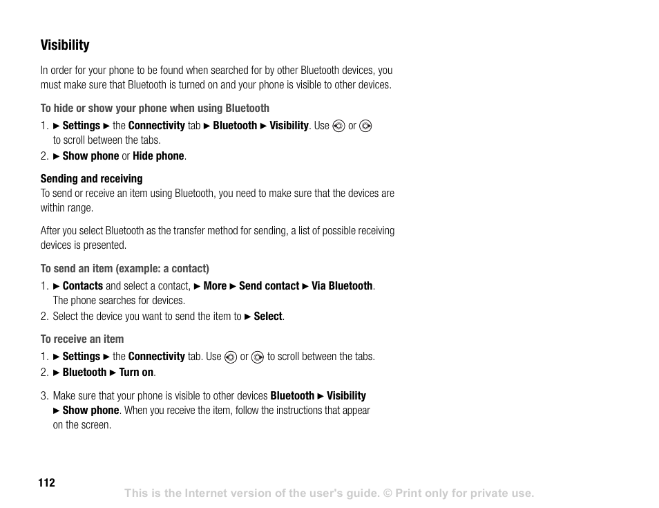 Visibility | Sony V600 User Manual | Page 112 / 174