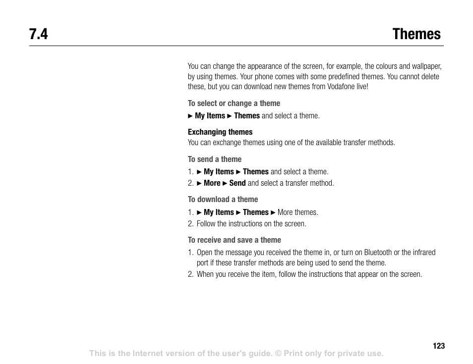 4 themes, Themes | Sony V600 User Manual | Page 123 / 174