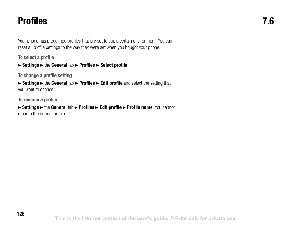 Profiles 7.6, Profiles | Sony V600 User Manual | Page 126 / 174