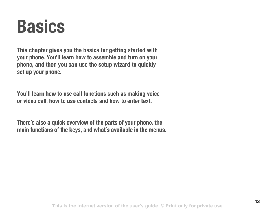 Basics | Sony V600 User Manual | Page 13 / 174