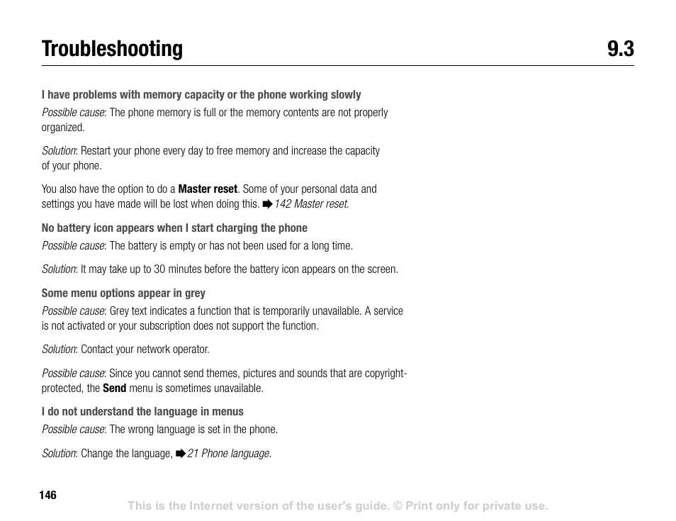 Troubleshooting 9.3, Troubleshooting | Sony V600 User Manual | Page 146 / 174