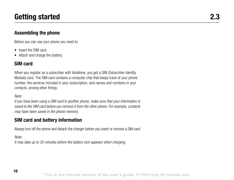 Getting started 2.3, Getting started | Sony V600 User Manual | Page 16 / 174