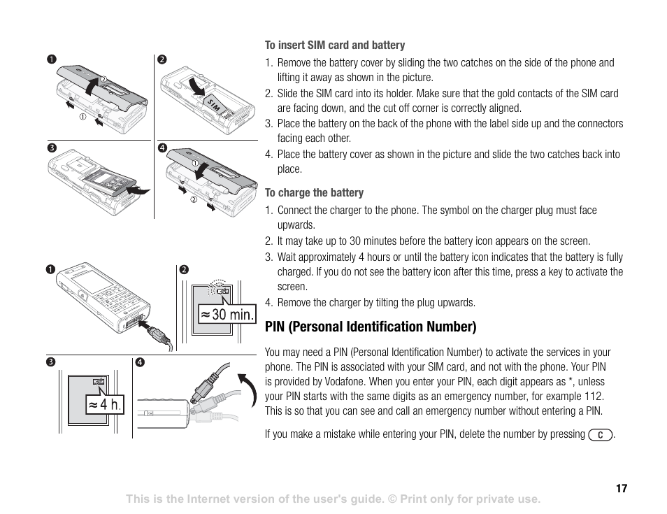 Pin (personal identification number) | Sony V600 User Manual | Page 17 / 174