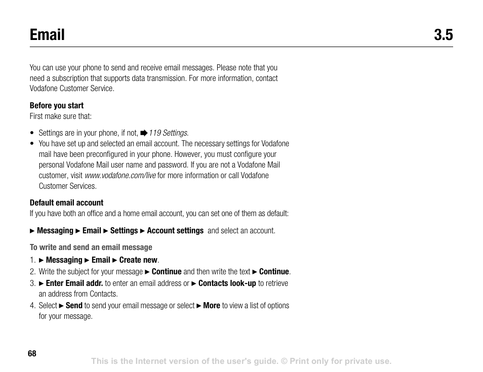 Email 3.5, Email | Sony V600 User Manual | Page 68 / 174