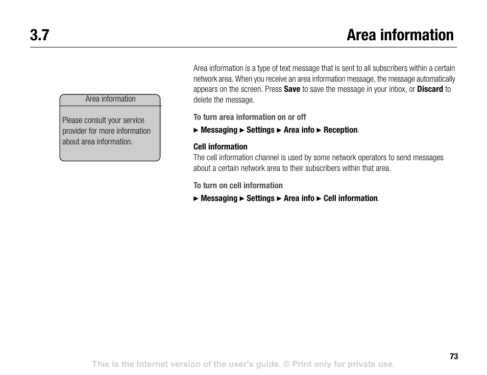 7 area information, Area information | Sony V600 User Manual | Page 73 / 174